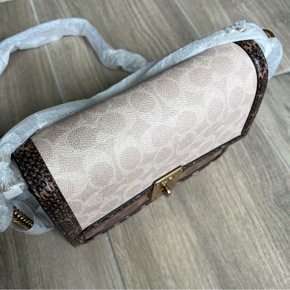 Coach Hutton Shoulder Bag In Blocked Signature Canvas With Snakeskin Detail - Picture 6 of 10